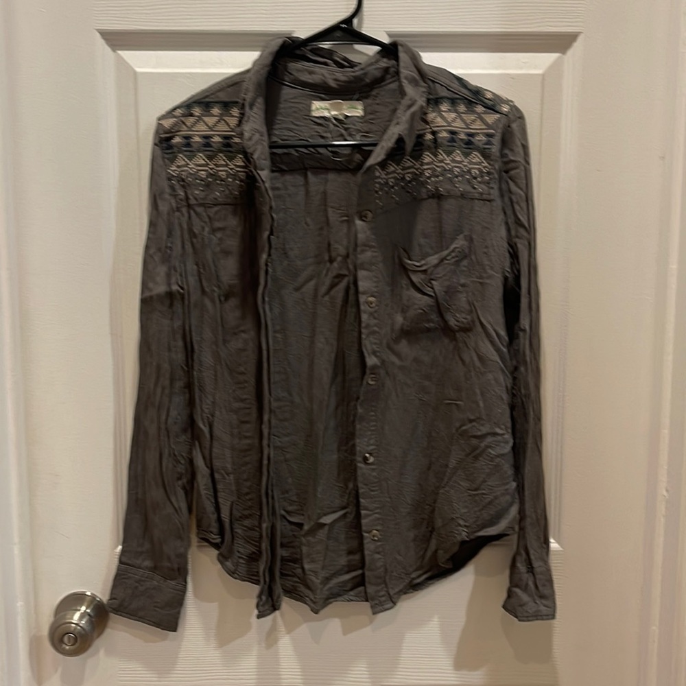 Button down with stitched pattern across shoulders